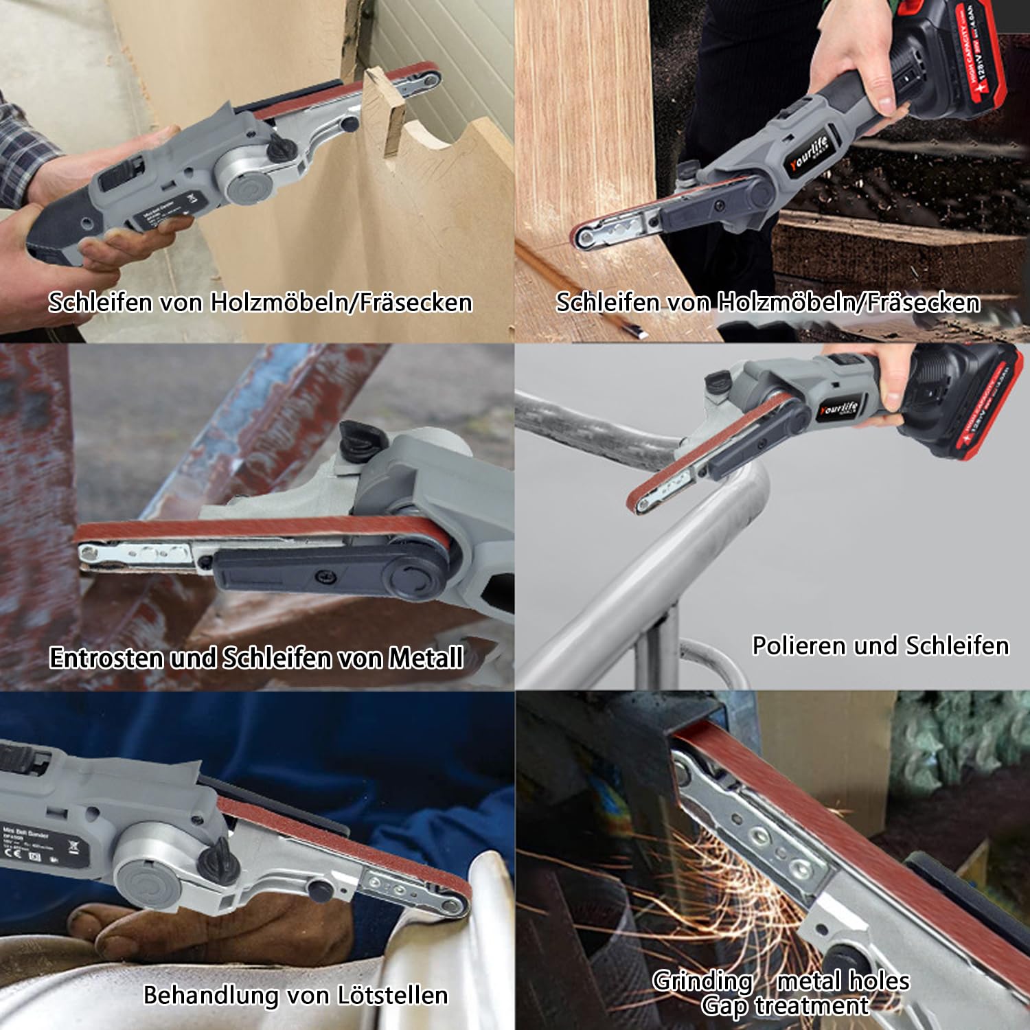 Bandschleifer für Makita 18V Akku, Elektrische Bandfeile mit 6 Geschwindigkeiten, 35° Einstellbare Bandschleifgerät Fingerschleifer Bandschleifmaschine zum Polieren von Holz und Metall (ohne Akkus)