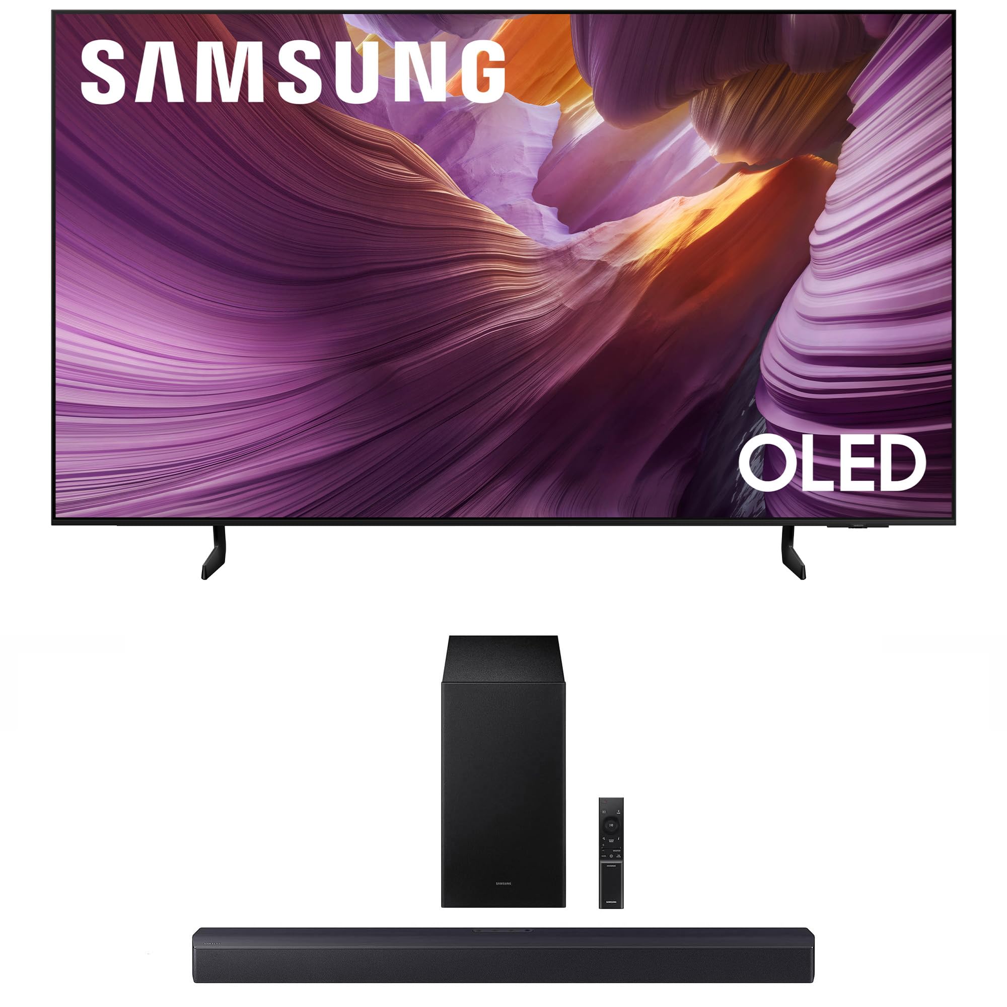 SAMSUNG QN55S85FAFXZA 55 Inch OLED HDR 4K Smart TV with a HW-B550F B-Series Soundbar 2.1 Ch and Subwoofer (2025)