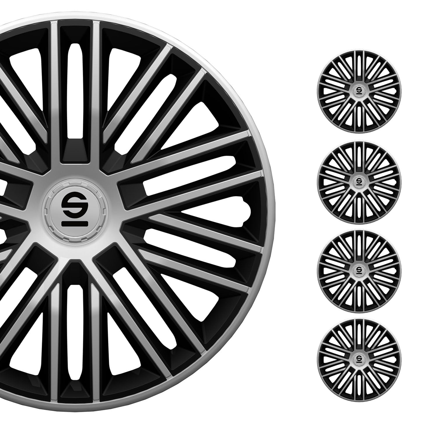 Sparco Spc1485Svbk Set Copricerchi 4 Pezzi Bergamo 14 Pollici Argento/Nero