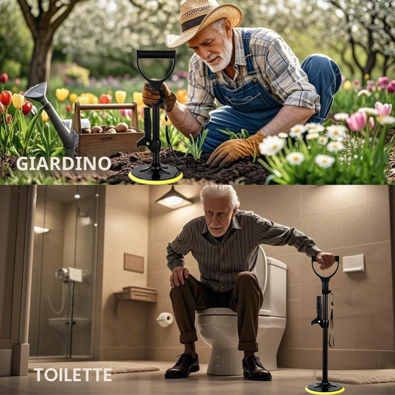 Supporto regolabile in altezza e rialzo per la mobilità (41-61 cm) – Dispositivo di assistenza per anziani con base antiscivolo, aiuta anziani e disabili a stare in piedi, camminare in