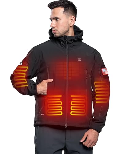 DEWBU Heated Jacket for Men with 12V Battery Pack Winter Outdoor Soft Shell Electric Heating Coat - Large - Black
