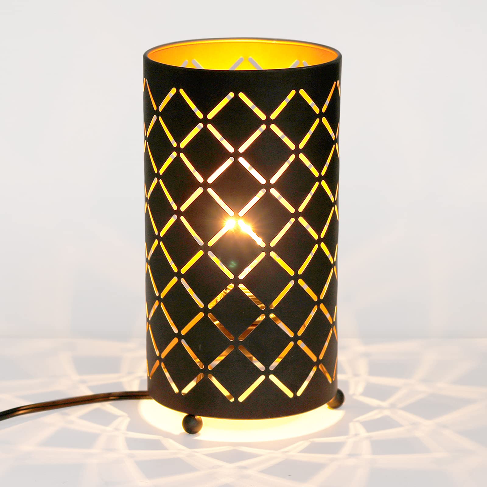 Black Metal Bedside lamp,Hollow Out Bedroom lamp,Clinder Lamps for Bedroom,nightstand Lamps for Bedroom Room,Suitable for Living Room, Children's Room, Bookshelf, Office, Dressing Table.