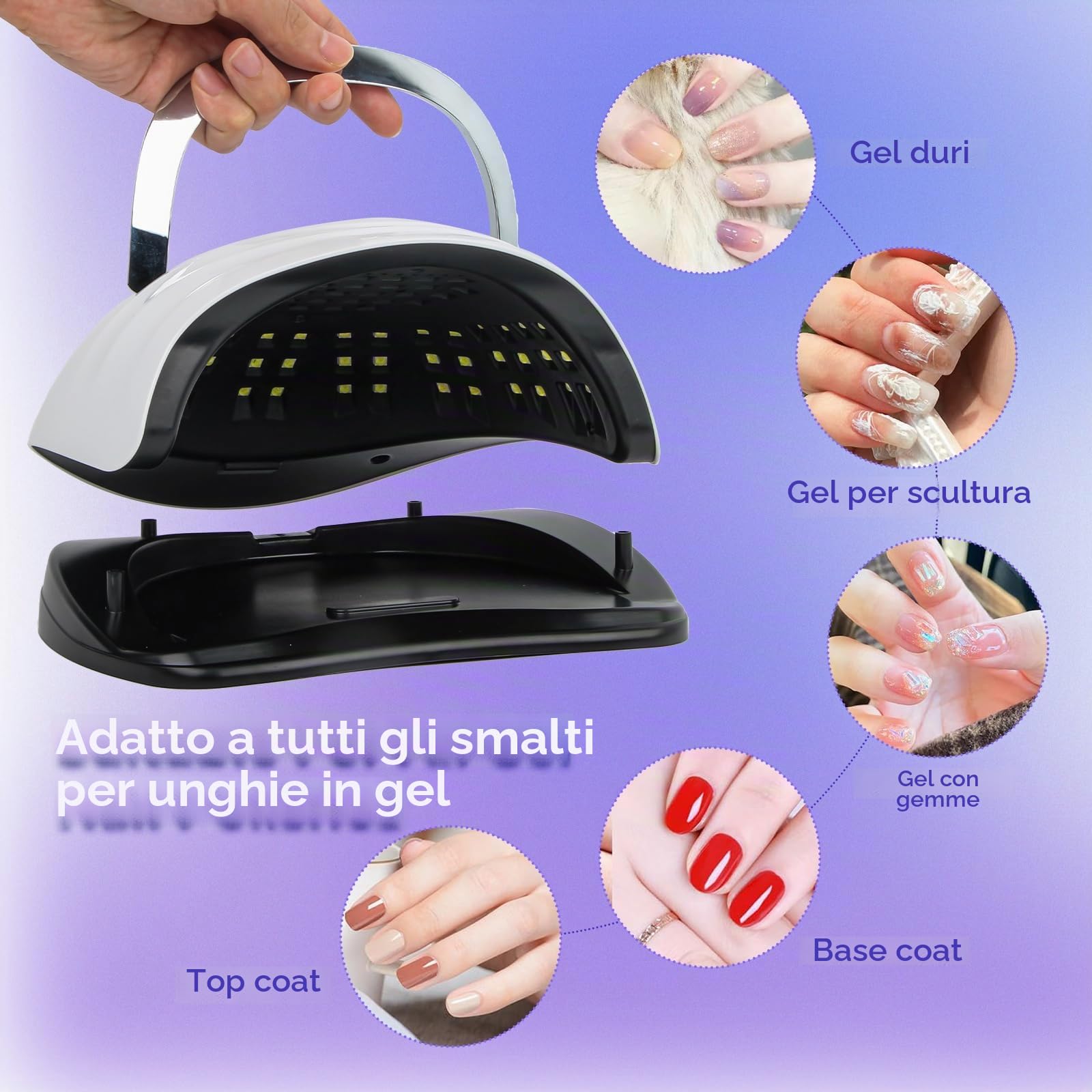 Lampada UV LED Unghie 380W Professionale, con 81 LED Luce Rossa Anti-Macchie, Sensore Automatico, 4 Timer, Base Rimovibile per Manicure & Pedicure, per Casa e Salone