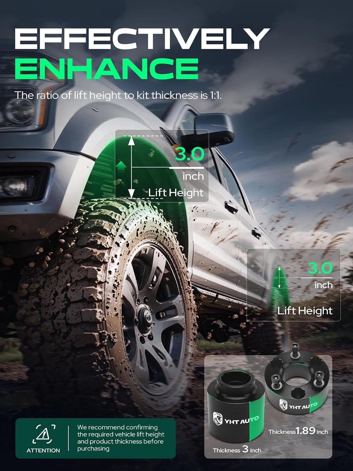 YHTAUTO 3 Inch Front & Rear Leveling Lift Kit Fit 09-10 Dodge Ram 1500, 11-26 Ram 1500 | Spacers Raise the Front By 3 Inch, the Rear By 3 Inch | 4PCS Suspension Leveling Kit w/Hardware