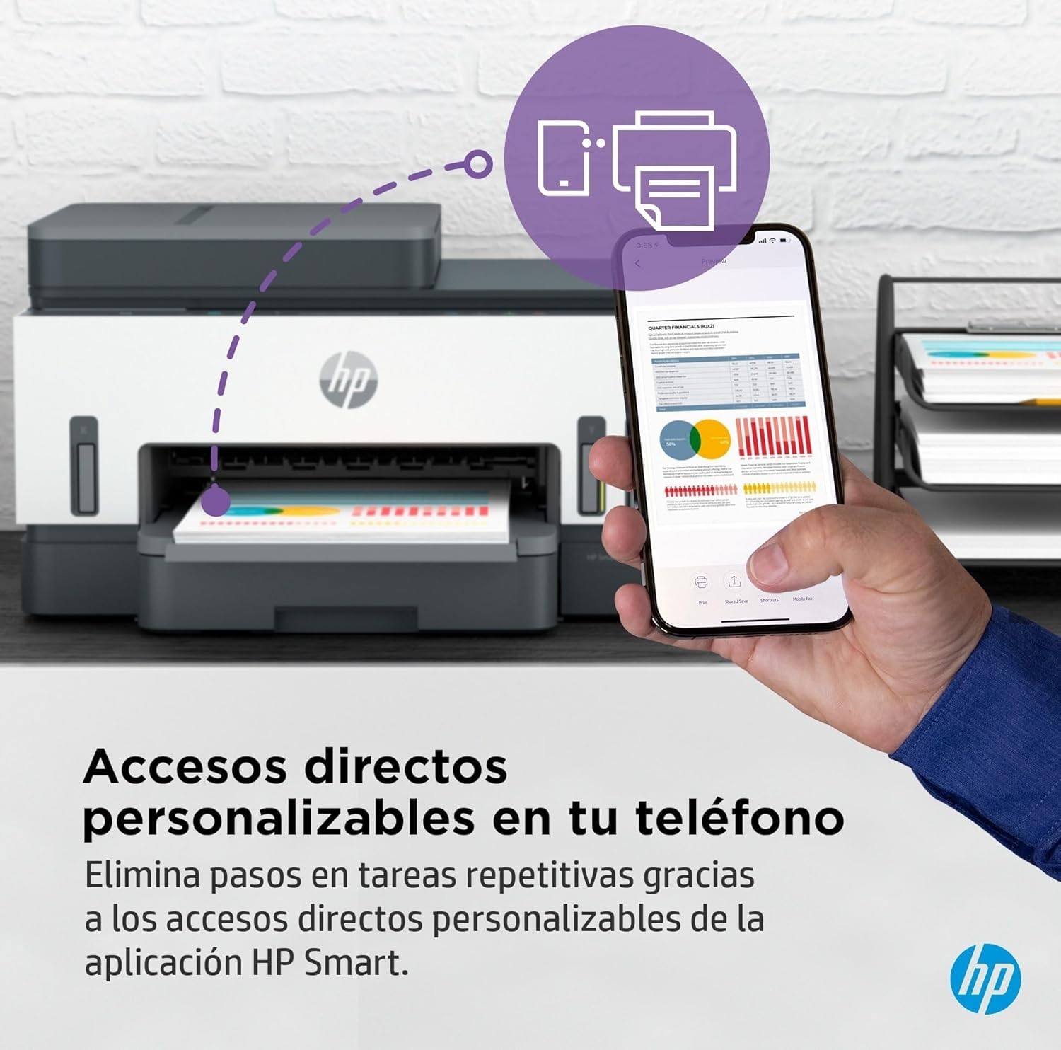 HP Smart Tank 7305 28B75A -Impresora A4 Multifunción con Deposito de Tinta Recargable, Impresión a Color, Escaner, Copiadora, Wi-Fi, Smart App, Blanca y Gris Oscuro