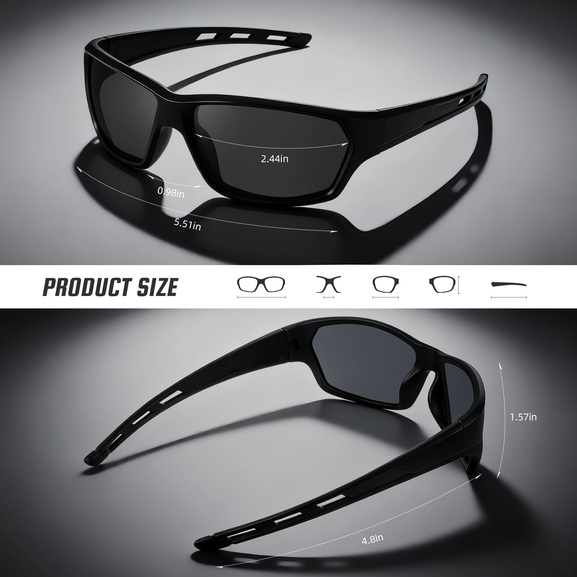 XVXV Occhiali da sole sportivi polarizzati per uomo, occhiali da sole avvolgenti con protezione UV per guida, pesca, golf