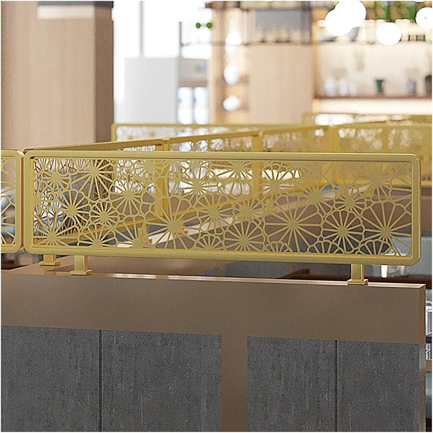 Elegantes separadores de ambientes de metal dorado para comedores y oficinas - División baja de 30 cm para espacios de mostrador - Paneles de separación elegantes (120 cm de ancho)