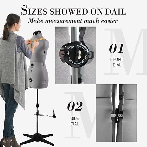 Miniatura 7 de MNOXBCCO Formas de vestido para costura, maniquí femenino gris ajustable talla 6-14, cuerpo de modelo que se puede sujetar con alfileres con 13