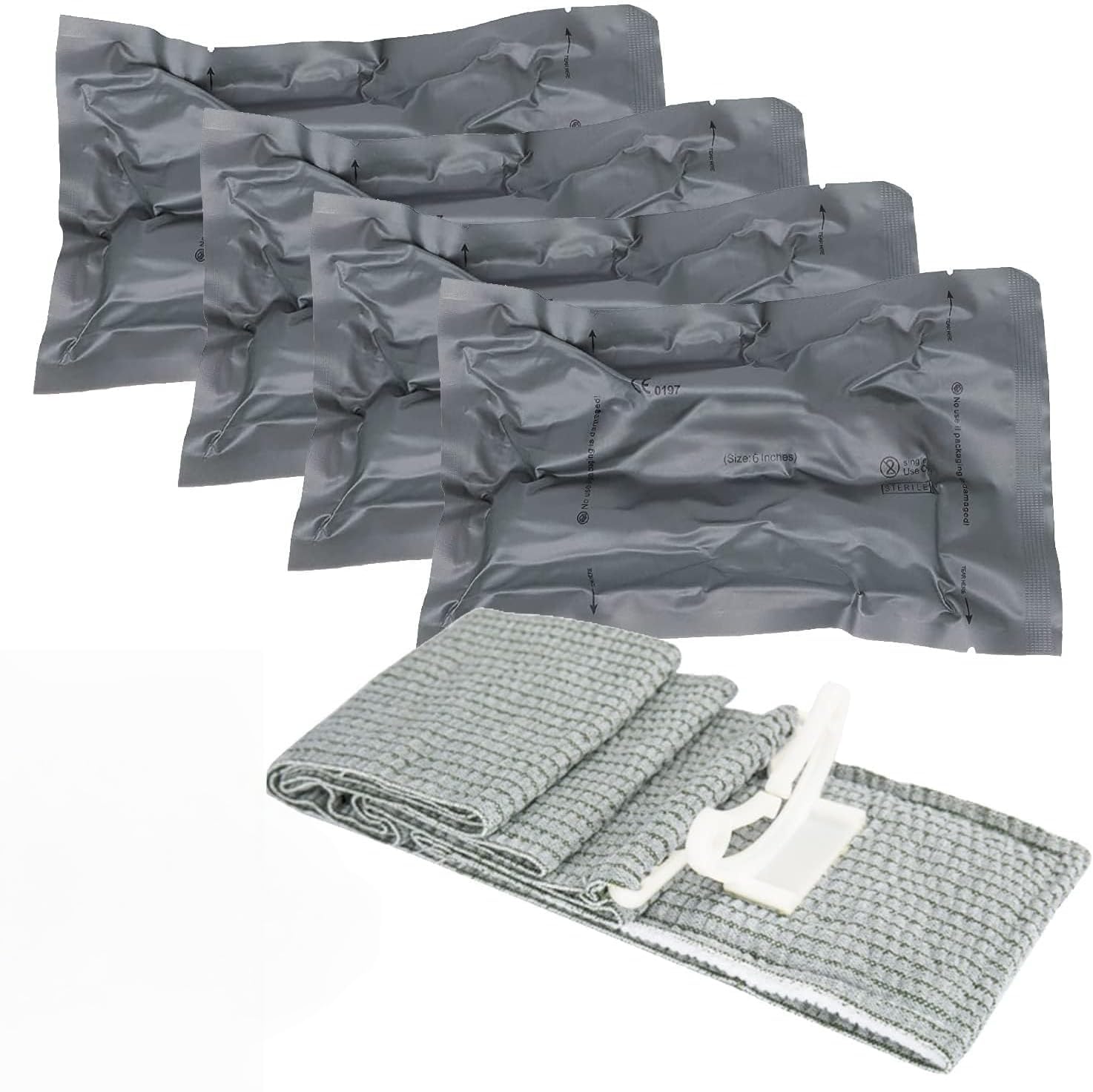 4 Piezas Vendaje Israelí, Vendaje de Emergencia de 6 Pulgadas, Israeli Vendaje Hemostático, Israel Vendaje, Vendaje de Emergencia para Exteriores, Color Gri