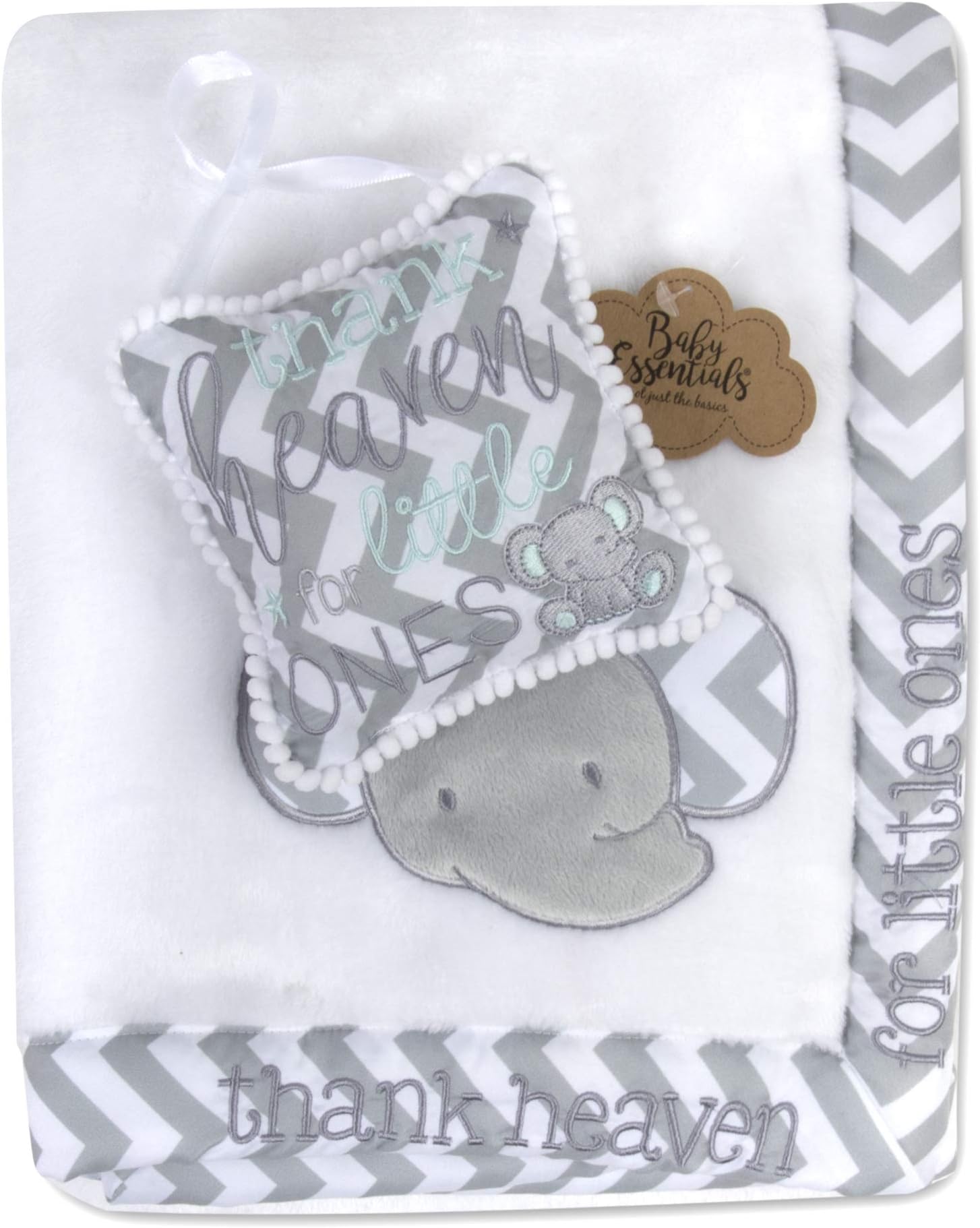 Baby Essentials 30x40 Fleece Baby Blanket with Satin Trim for Boys, Girls Baby Blanket with Door Dรฉcor (Elephant with Sign)