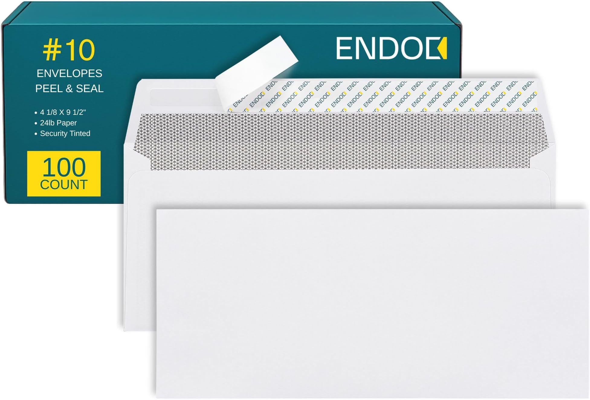 #10 Envelopes Self Seal, 100 Count, Security Tinted, 4 1/8 x 9 1/2 Inch, Business Envelopes Letter Size, 24 LB Paper - Bright White Color - Legal Size