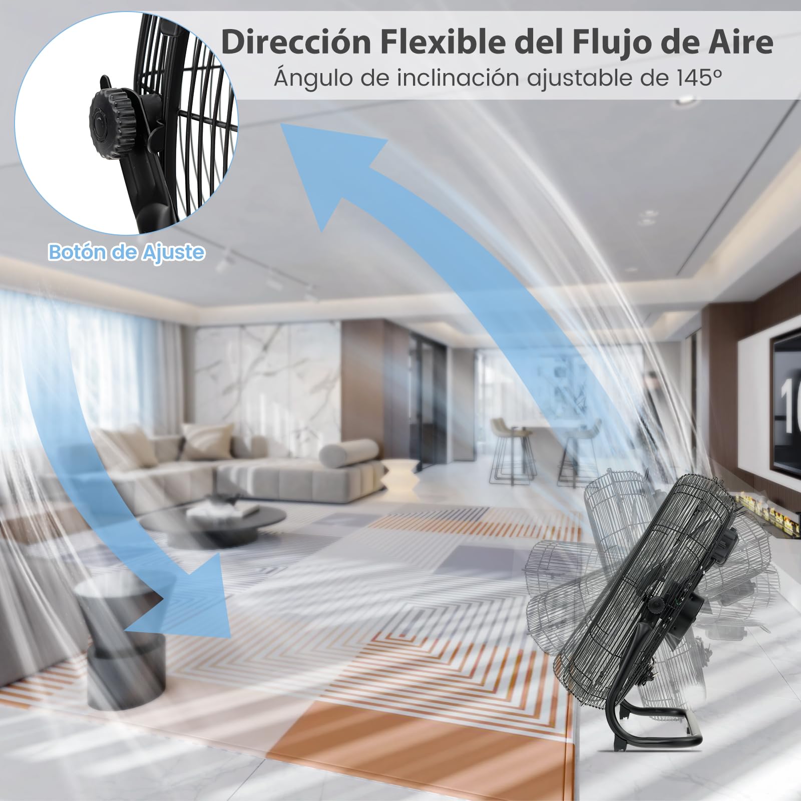 RELAX4LIFE Ventilador de Suelo Industrial Φ60cm con 3 Velocidades y Inclinación Ajustable, Ventilador Potente de Aluminio con Asa, Rejilla Segura y Patas Antideslizantes (62x60x20cm)