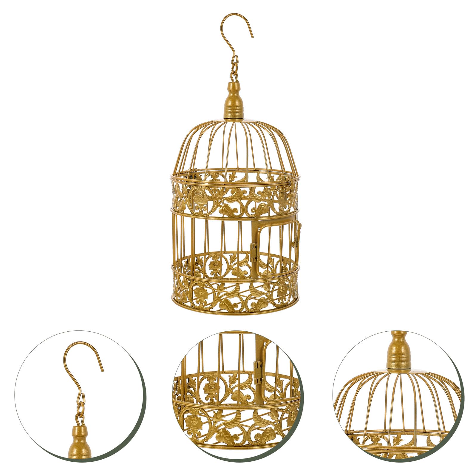 VANZACK Gabbia per Uccelli Decorativa in Ferro Battuto Dorato 19X35 CM Ornamento Elegante per Matrimoni e Vetrine Decorazione da Giardino e Fai da Te per Casa e Scrivania