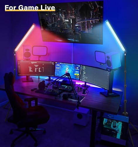 Miniatura 7 de Unicucp Paquete de 2 barras de luz LED de video con soporte de trípode de 62.99 pulgadasfiltro de color, luz de estudio de 5600 K, kit de