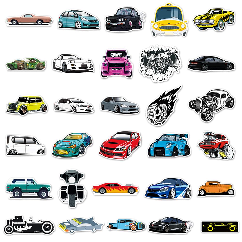 100 pezzi Macchina JDM Adesivi in vinile carino per bottiglia d'acqua, laptop, telefono, bagagli, adesivi per skateboard per adulti adolescenti ragazze bambini