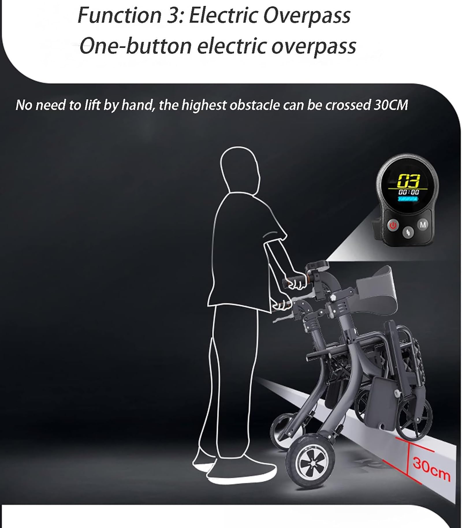 Andador para Ancianos 4 Ruedas Eléctrico, Andador Rollator con Asiento 3 en 1 Andador Multifuncional para Transporte de Personas Mayores, Silla de Ruedas Eléctrica Plegable Light Battery Trolley