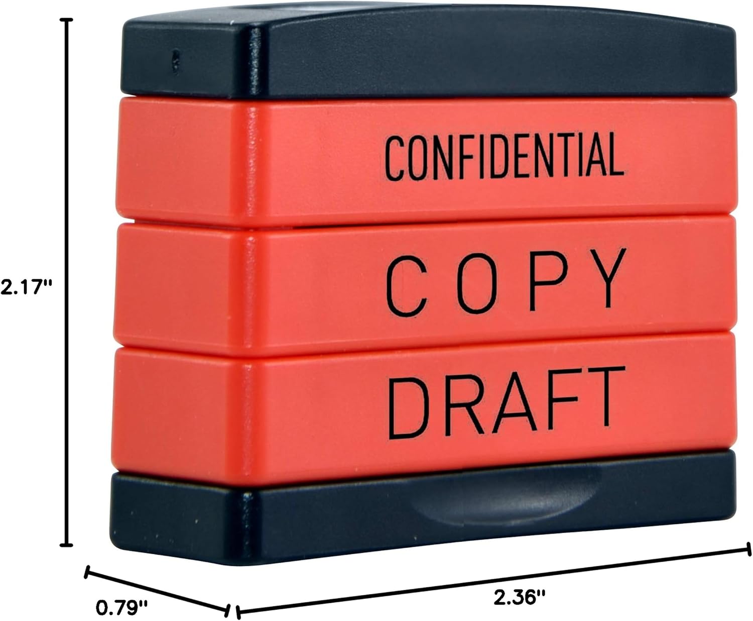 Trodat 3-in-1 Business Stamp Stack with Texts Confidential – Copy – Draft, Red Body - Black Ink, 2 x 6 x 5,5 cm