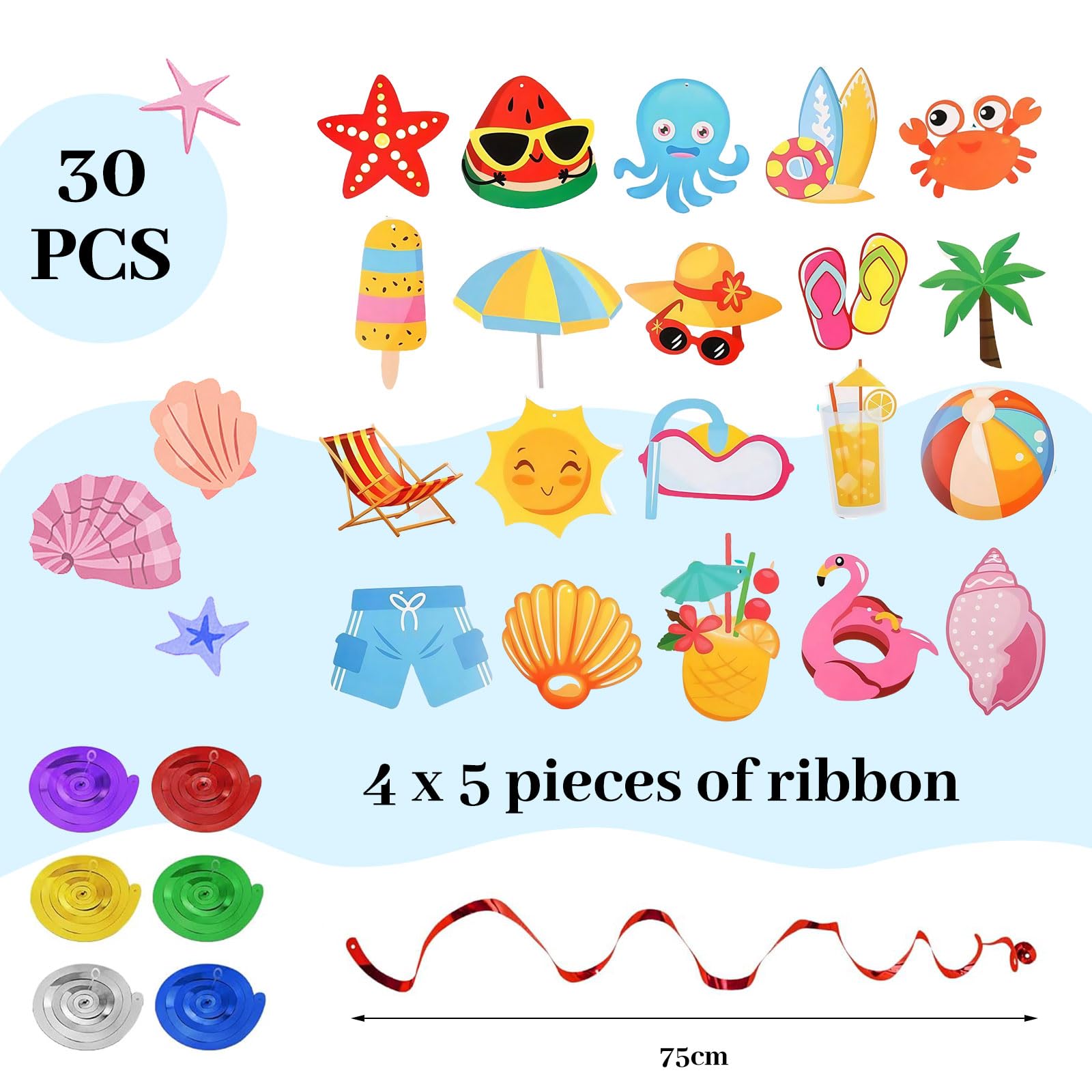 BelleVive 21-Piece Summer Party Decorations, Beach Pool Party Decor, 'Hello Summer' Banner, Pool, Beach, Hanging Streams - Image 3