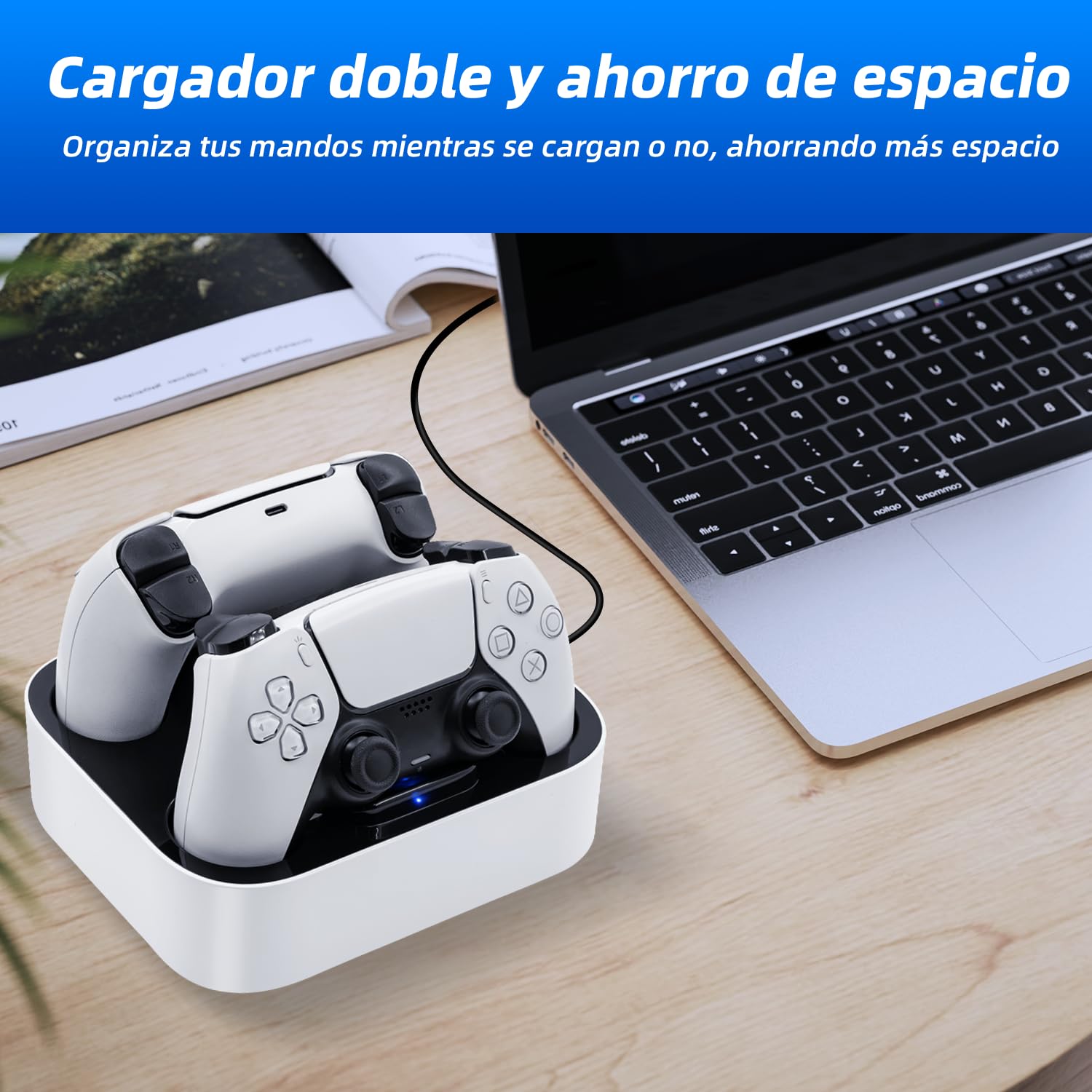 Cargador Mando para PS5, Base Estación de Carga para Accesorios de Mando para PS5 con Indicadores Luminosos LED/Carga rápida/Protección contra Cortocircuitos
