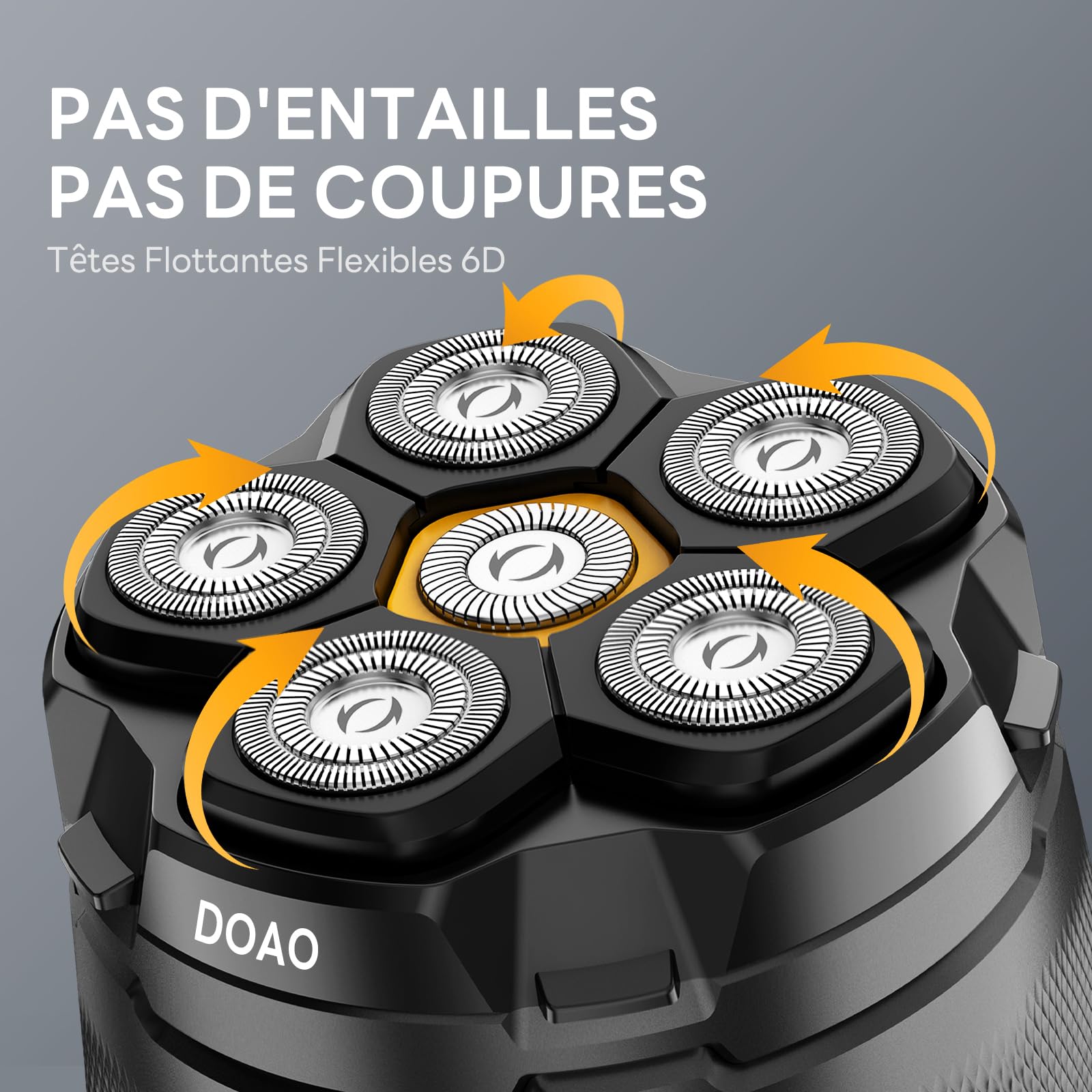 DOAO Rasoir Tete Chauve Homme, Rasoir Crane à Tête Rasée Étanche sans fil 2024, 6D Flexible Tête de Rasage, Tête Magnétique, Utilisable à sec et Sous L'eau, port USB-C (A6)