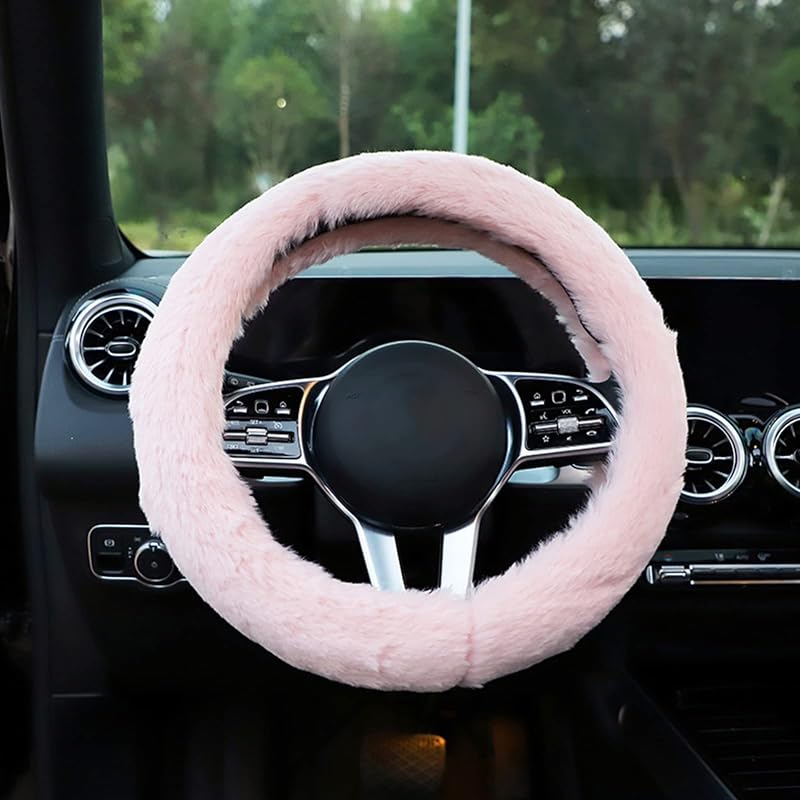 Capa para Volante de Carro em Lã Sintética Felpuda JXJKMMN Rosa-Claro 38 cm (15 pol.) HJ13