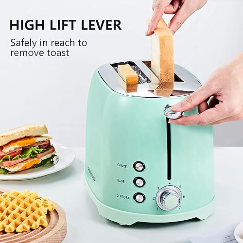 Miniatura 6 de REDMOND Tostadora de 2 rebanadas, tostadora de acero inoxidable con ranuras de 1.5 pulgadas de ancho, tostadora retro de 2 rebanadas con