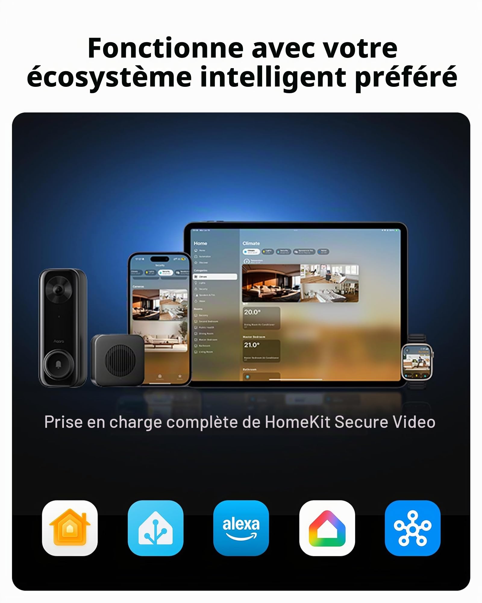 Aqara Sonnette Vidéo G400 avec Carillon, PoE/WiFi, HomeKit Secure Video, Vue Tête-aux-Pieds 2K, Wi-Fi 6 2,4/5 GHz, Compatible avec Alexa/Google/SmartThings, Détection locale, Enregistrement 24/7, IP65
