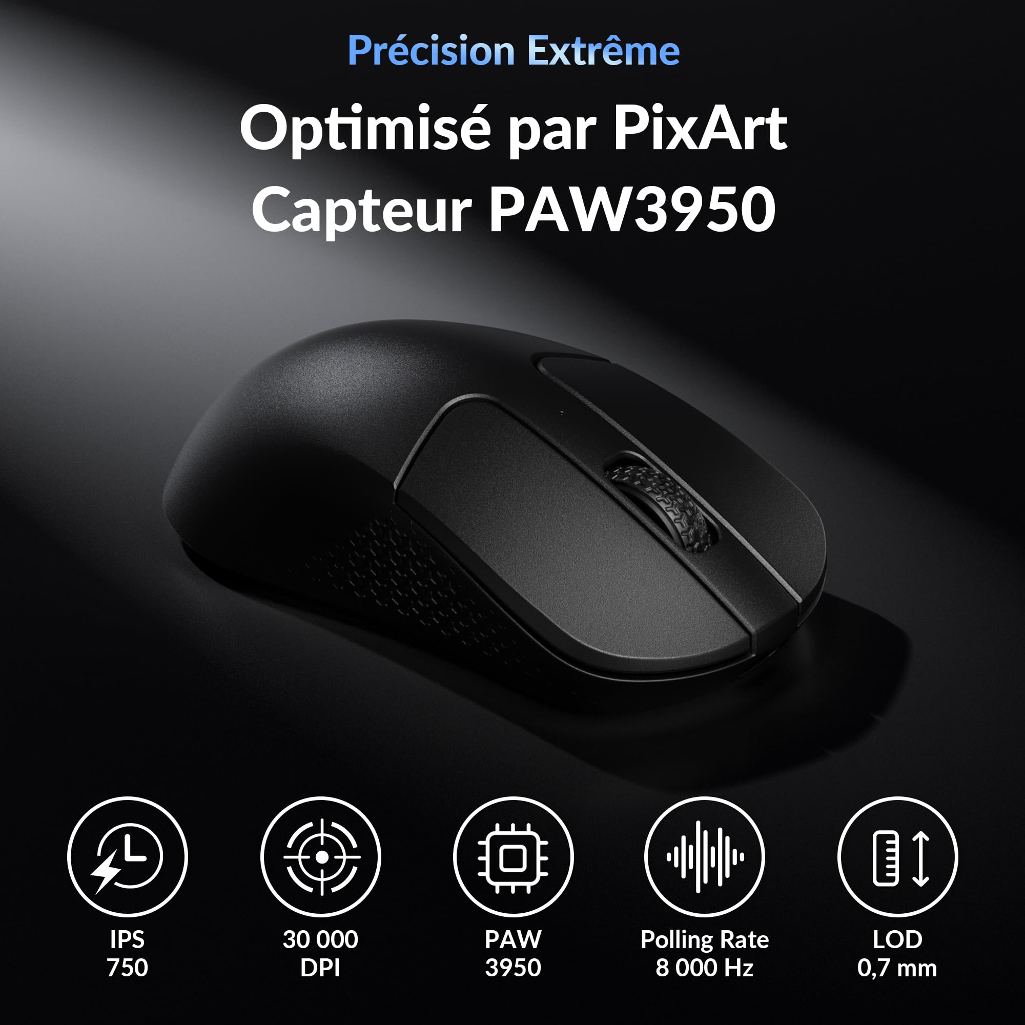 Keychron M3 Mini 8K Souris Gaming, 2,4 GHz/Bluetooth 5,3/Filaire, 55g Ultra-légère, 8000 Hz, Capteur PixArt 3950, Programmable avec Launcher, 30 000 DPI/750 IPS, pour Windows, Mac et Linux - Noir
