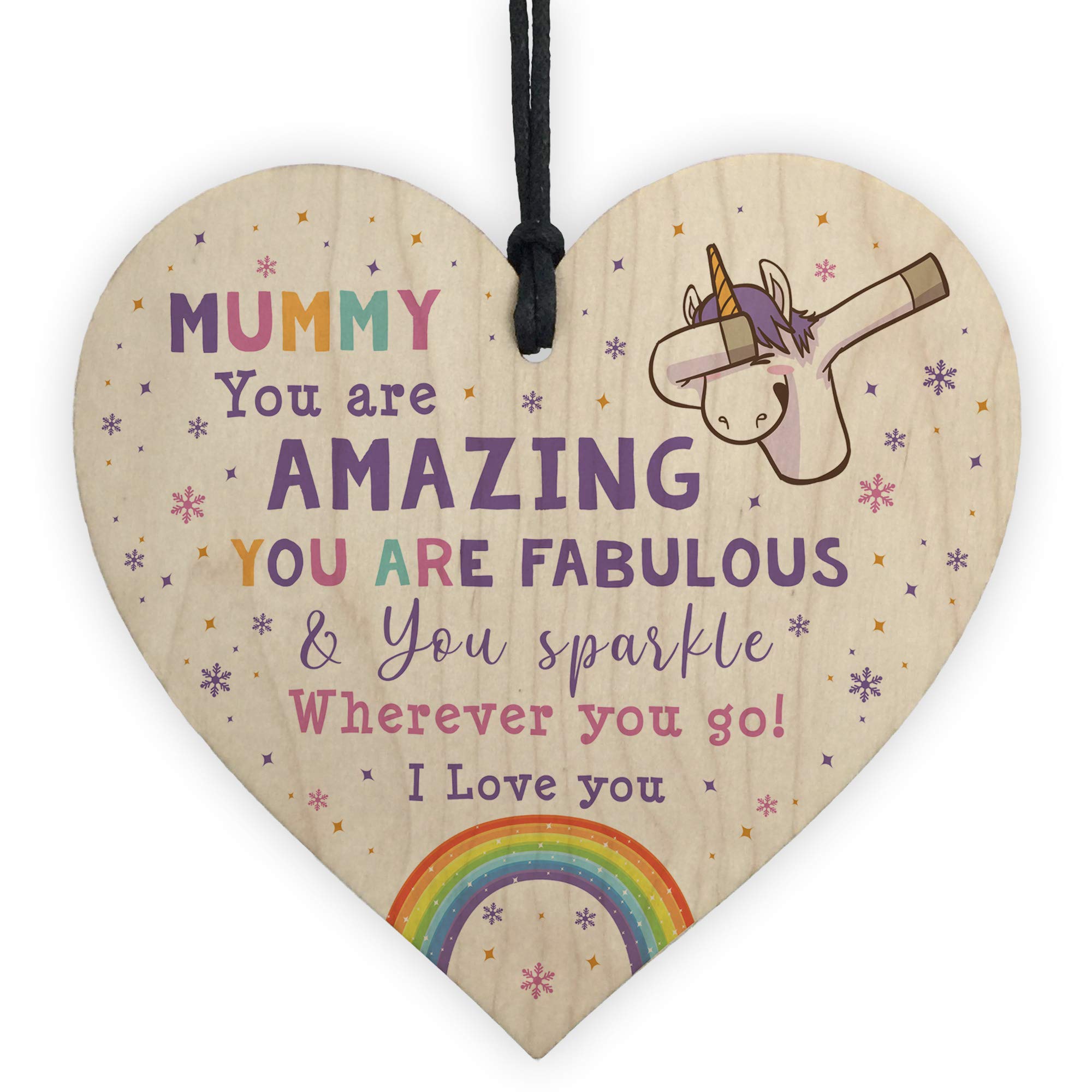 RED OCEAN Novelty Mummy Gift For Birthday Christmas Unicorn Plaque Wooden Heart From Daughter Son