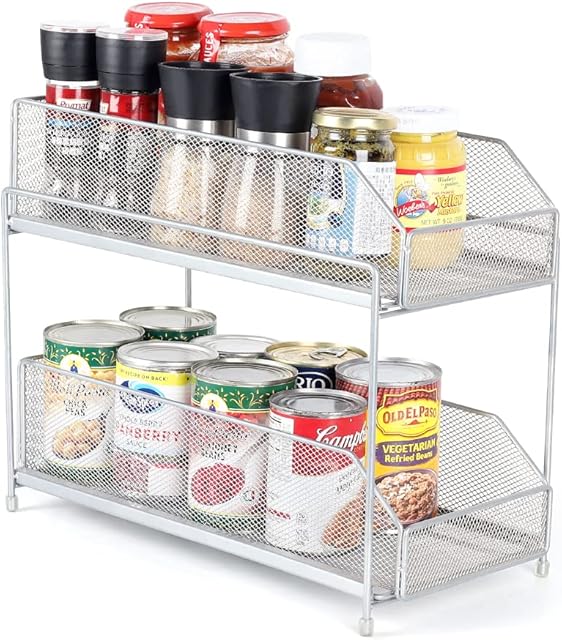 Nandae Sliding Baskets Cupboard Organiser, Kitchen Cupboard Cabinet Organizer , Pull-out Mesh Baskets Drawer , 2-Tier Under Sink Organizers