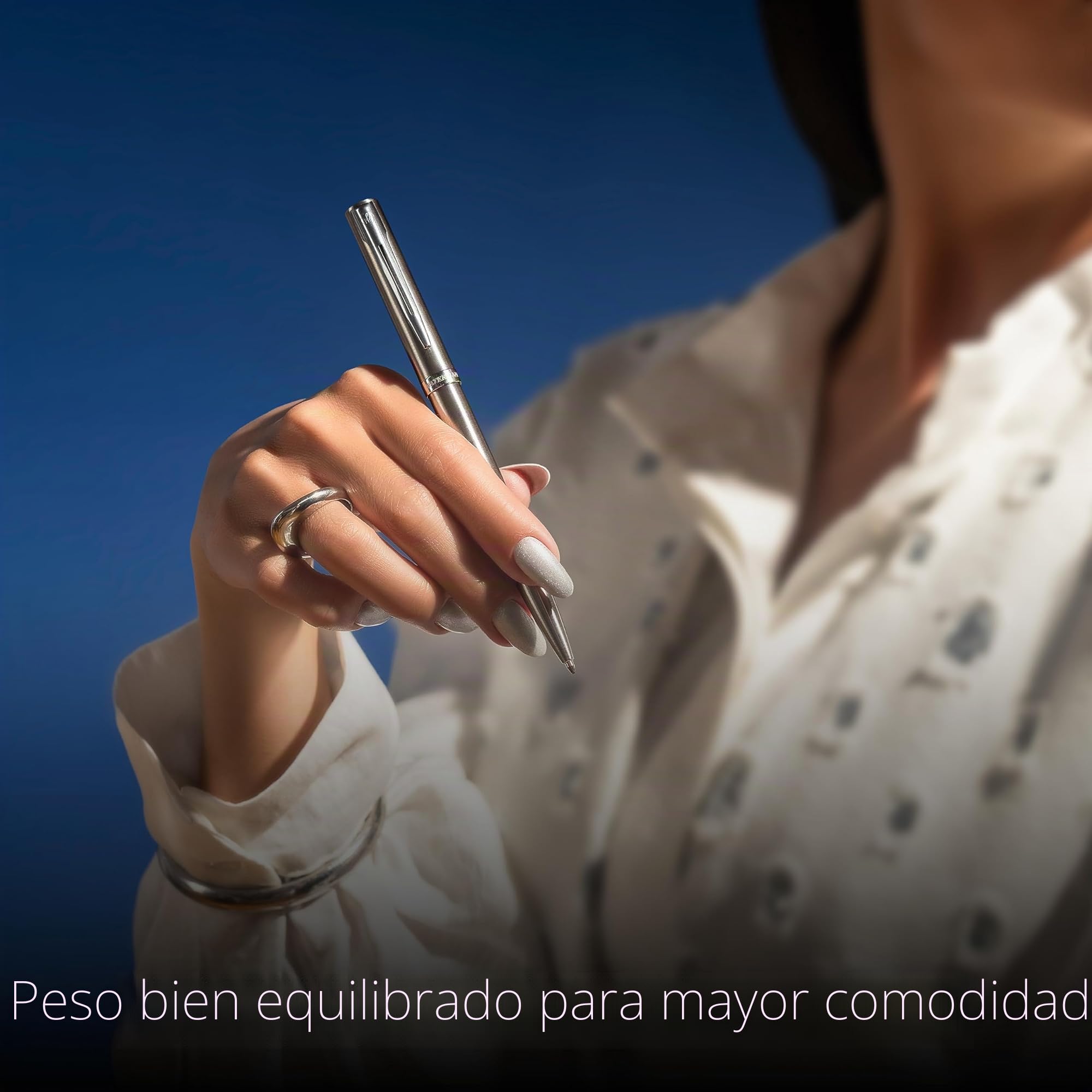 Waterman Impression Bolígrafo | Punta media con recarga de tinta azul | Acero inoxidable con adornos chapados en paladio | Caja de regalo