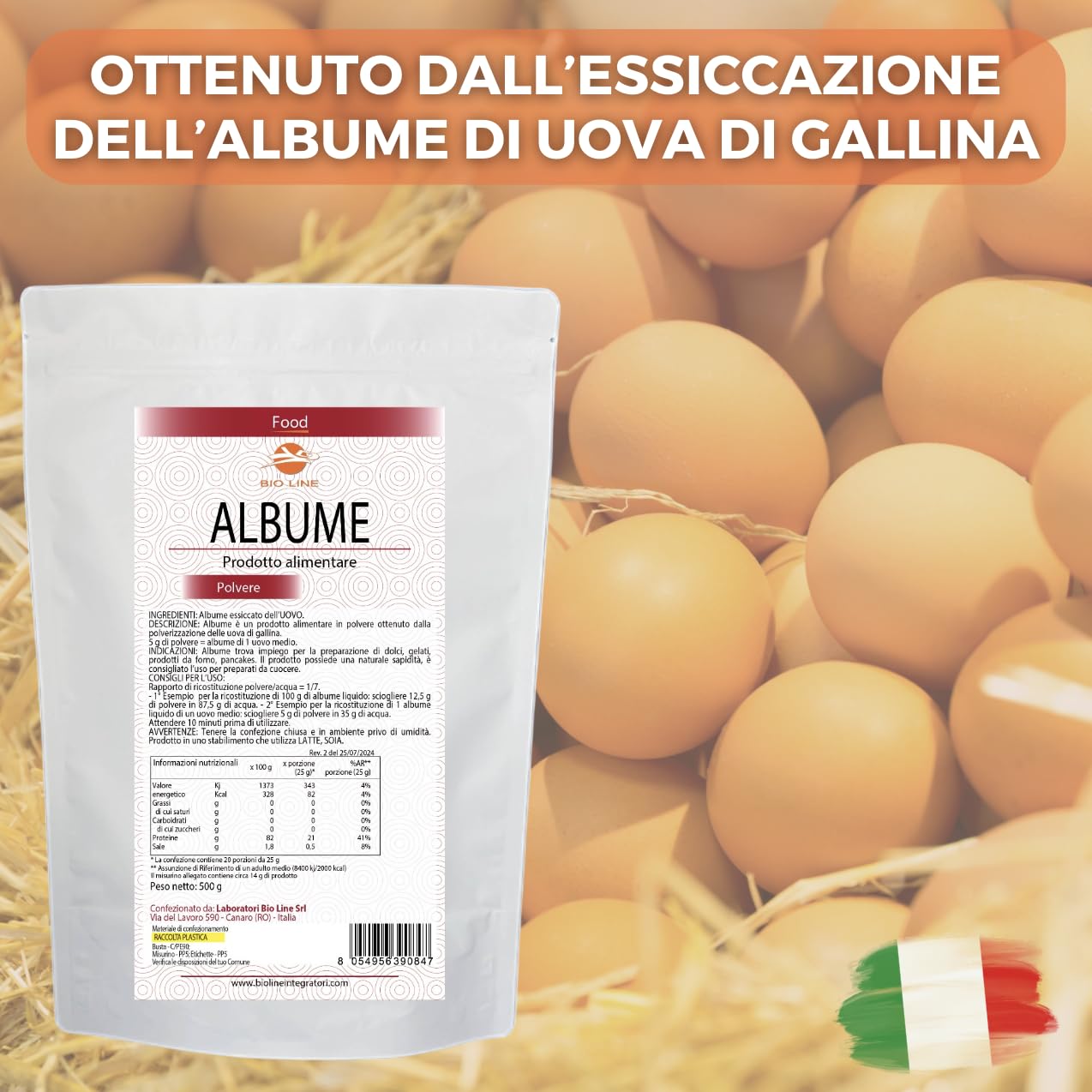 Albume d'Uovo in Polvere Prodotto Alimentare Ottenuto da Uova Fresche di Gallina, (Neutro, 500 g) Indicato per Preparazione Dolci e Alimenti da Forno, Prodotti Alimentari Naturali