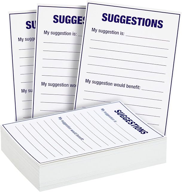 Best Paper Greetings 100 Count Refill Suggestion Box Cards for Suggestion Boxes - Improvement Suggestion Cards - 100 Cards Per Pack - 4 x 6 Inches