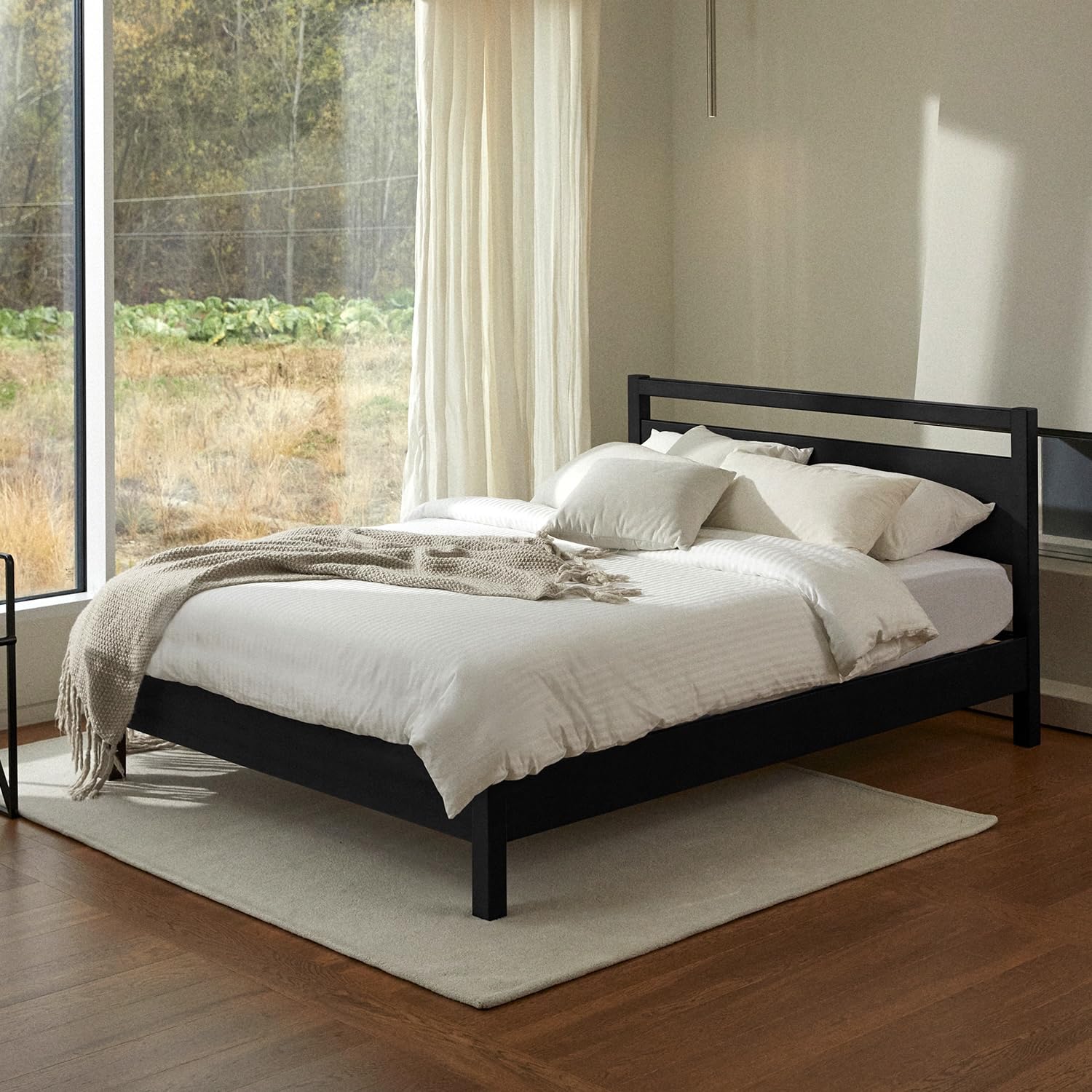 LIFEMENT Signature Wood Platform Bed Frame with Headboard, Essential, Noise Free, Under Bed Storage, No Box Spring Needed, Easy Assembly (Black, Twin)