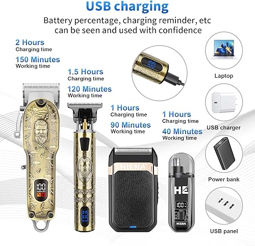 Miniatura 5 de HIENA PRO Cortadora de pelo para hombres profesionales, juego de cortadora de pelo inalámbrica y cuchilla en T, afeitadora eléctrica, afeitadora de