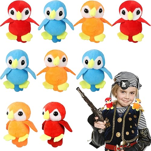 Zomiboo 9 piezas de loro de peluche en el hombro, suave loro de peluche de pirata, accesorio de disfraz de pirata de 3.5 pulgadas, juguetes de