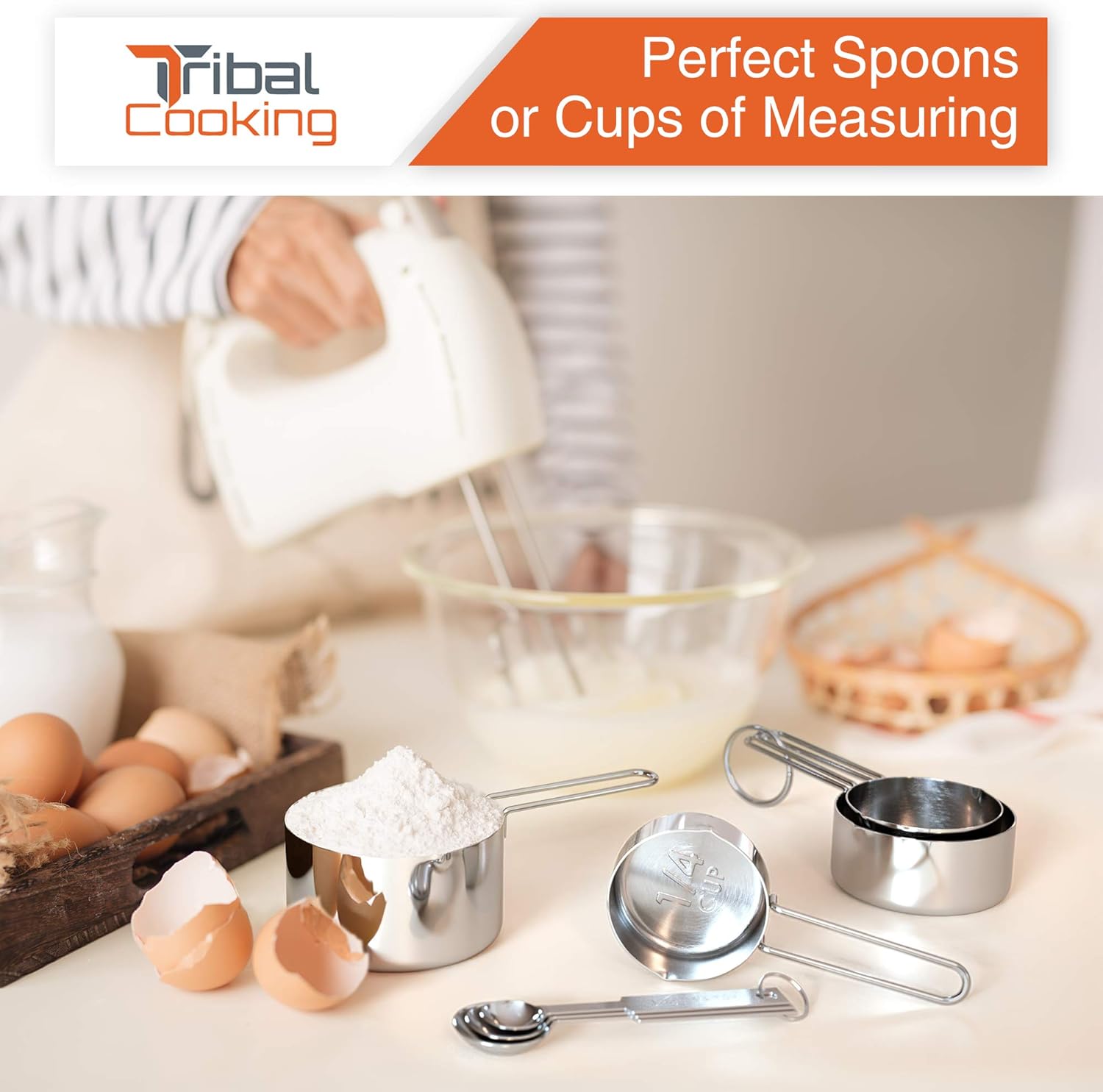 Tribal Cooking Metal Measuring Cups and Spoons Set - 8 Pieces - Professional Stainless Steel - Measuring Spoons Set - Measure Dry or Liquid Ingredients - Measuring Cups Sets for Baking and Cooking: Home & Kitchen