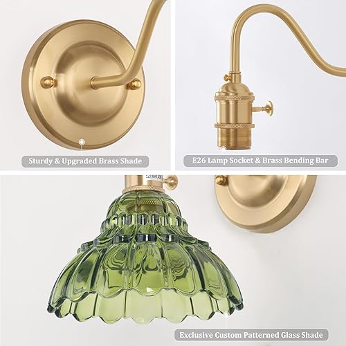 Miniatura 6 de Aplique de pared que funciona con pilas, lámparas de pared vintage recargables con pantalla de vidrio de lirio verde, lámpara de pared inalámbrica