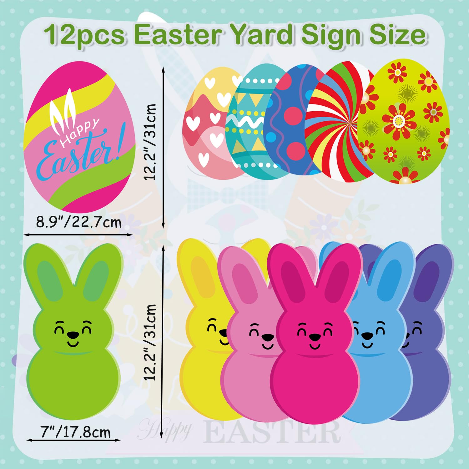 イースターヤードサインデコレーション12個 - ウサギ6個&amp;卵6個 屋外装飾 - イースターパーティー用品用の芝生の杭 -