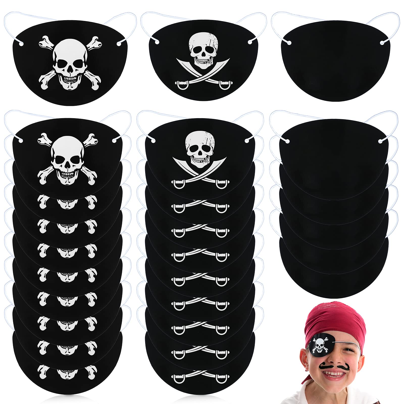 Spiareal 60 Pieces Pirate Captain Eye Patches Halloween Party Favors Black Paper Pirate Captain Eye Patches Skull Eye Patches for Halloween Christmas Party Children Party Favors and Costume Prop