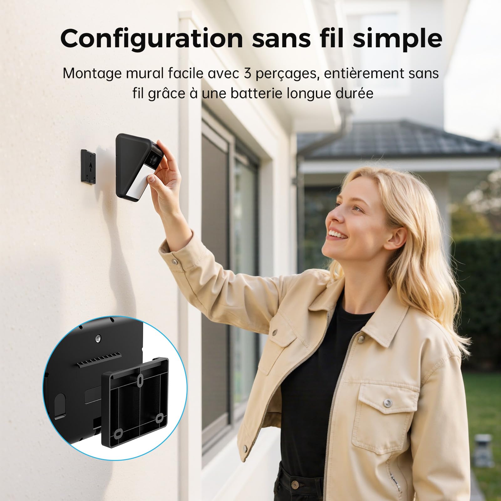 Woox Camera Exterieur Solaire avec éclairage Mural, 2K Caméra Surveillance WiF Exterieure sans Fil Batterie, éclairage Activation par Mouvement, avec Détection IA, Vision Nocturne en Couleur, IP65