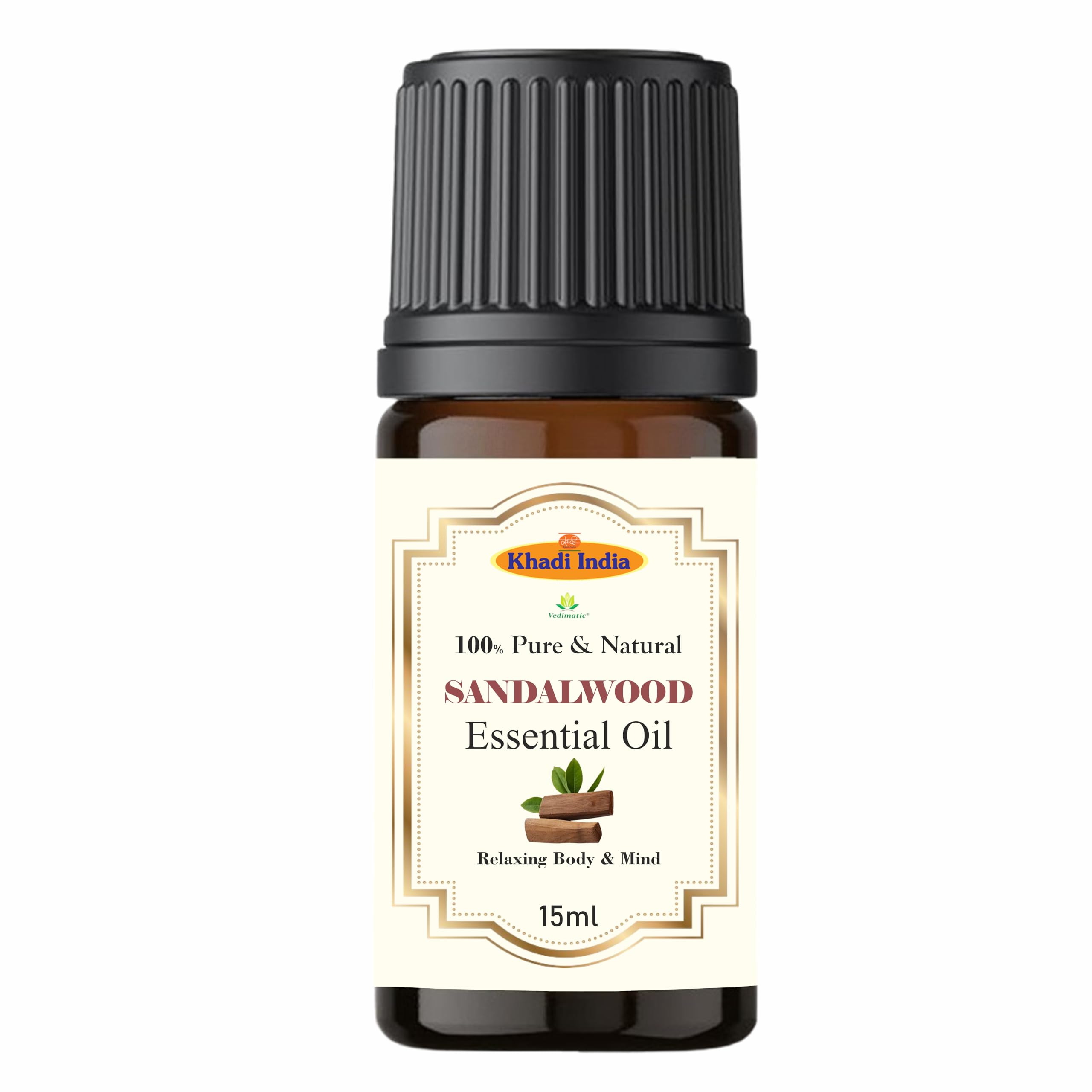 Khadi Sandalwood Oil | Pure & Natural Oil | Oil for Calming Nervous Tension | Ayurvedic Essential Oil | 15 ml