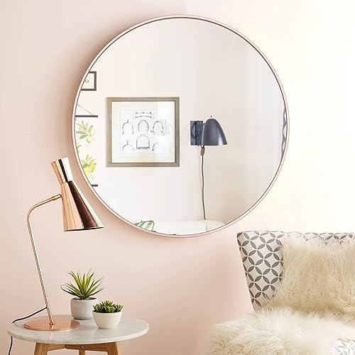 Heymirro Espejo redondo de baño de 24 pulgadas con aleación de aluminio de oro rosa con marco mate, espejos circulares para pared, dormitorio,
