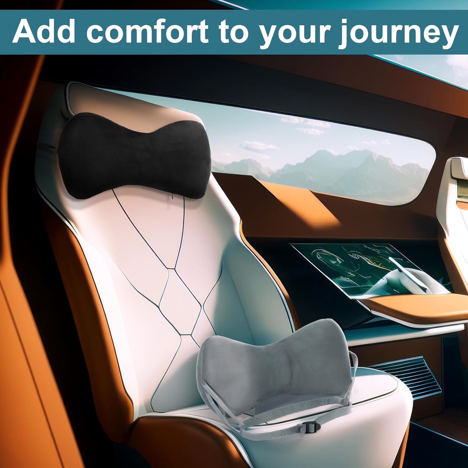 Chunful 2pcs Dog Bone Shaped Chiropractic Neck and Back Pillow for Cervical Support with Adjustable 37 Inches Strap Sofa Lounge Chair Pillow for Travel Home Use, 15 x 7 x 5 Inches (Black,Grey) - Image 5