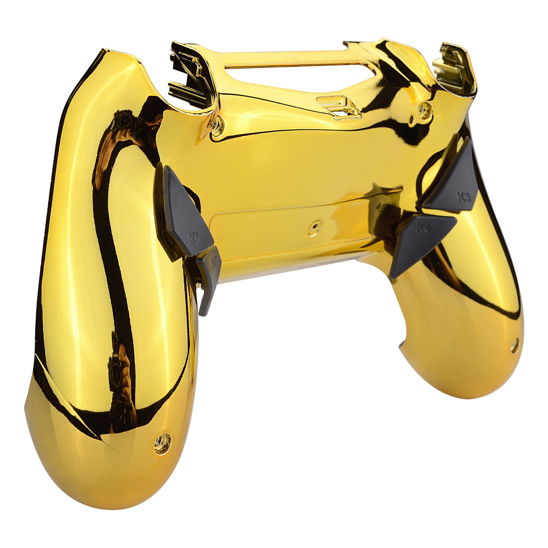 eXtremeRate Konfiguriert Dawn Remap Kit für ps4 Controller, DIY-Ersatz Hülle Rücken Gehäuse Case&Upgrade-Board& 4 Back Paddles Buttons Set für ps4 JDM-040/050/055(Chrome Gold)