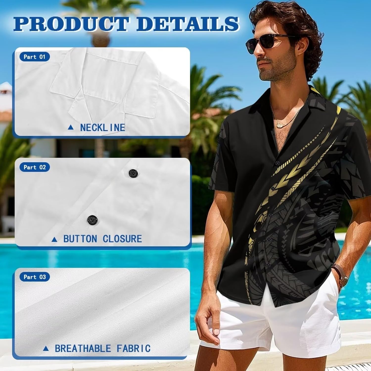 Polynesian Summer Mens Hawaiian Shirt Short Sleeve Button Down Puletasi Samoa Aloha Shirts Tribal Totem Printed