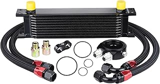 EVIL ENERGY 10 Row Oil Cooler Kit, 10AN Transmission Engine Cooler British Radiator Universal Aluminium Black