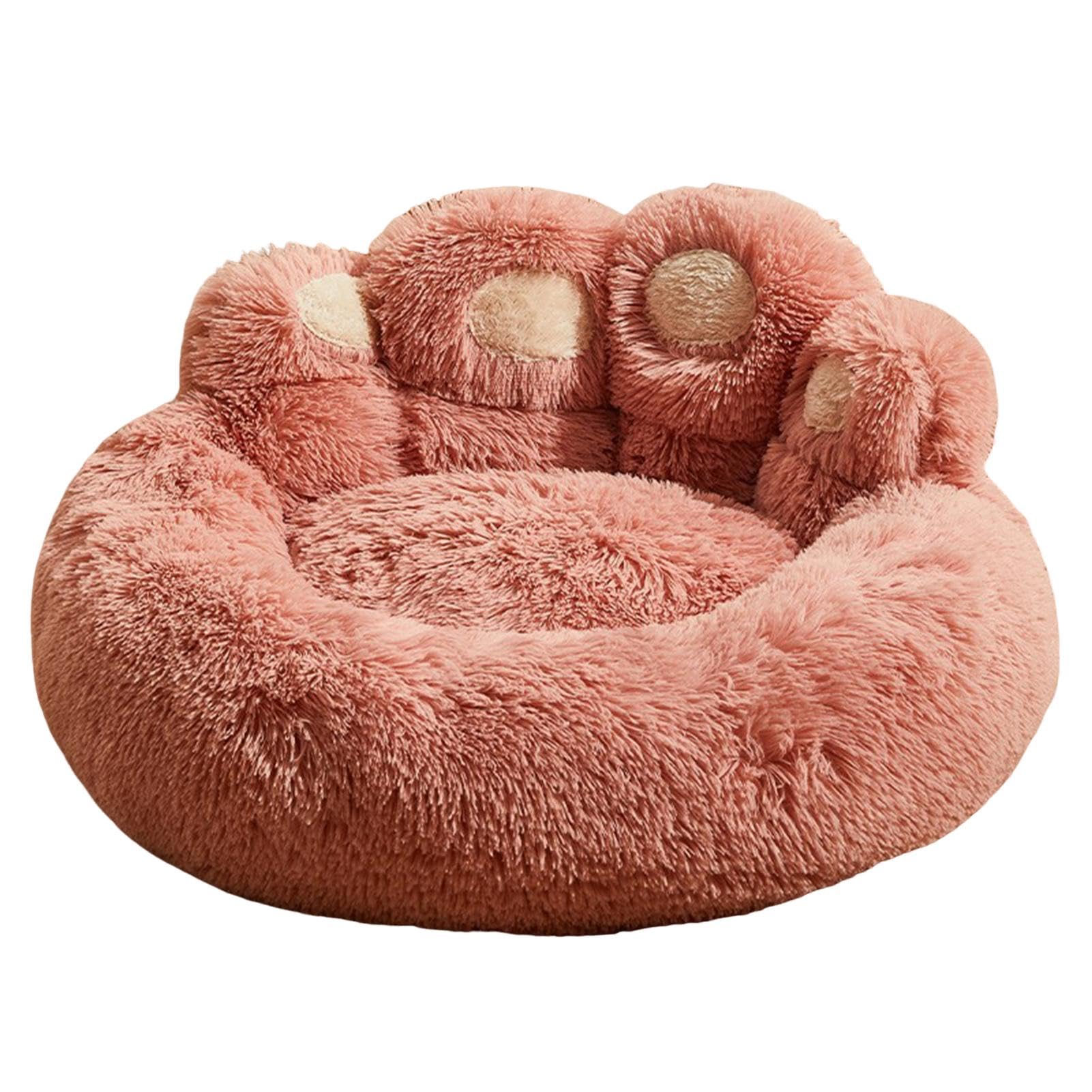 ulafbwur Dog Bed Cat Bed Pet Nest Paw-Shaped Beds Warm Comfortable Anti-Slip Fluffy Plush Cat Dog Sleeping Nest Pet Supplies Pink 50cm