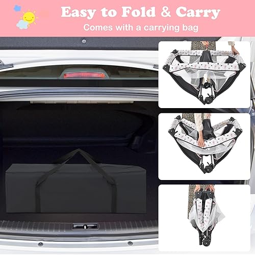 Miniatura 7 de INFANS Paquete y juego 3 en 1, cuna portátil de viaje para bebé con colchón desmontable, cambiador para recién nacidos, corralito plegable con bolsa