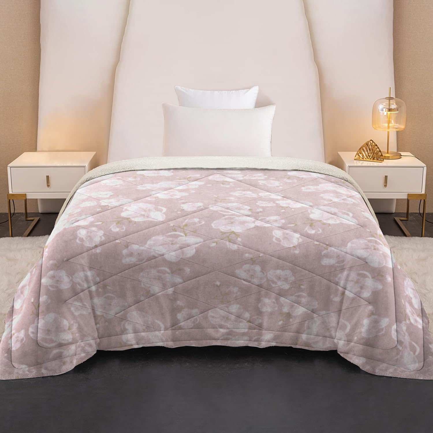 Cloth Fusion Fleece Sherpa Blanket for Winter Single Bed 500GSM,Soft Heavy Winter Quilt Razai for Comfort & Warmth (56X86 Inches, Cherry Bolossom)-image-16